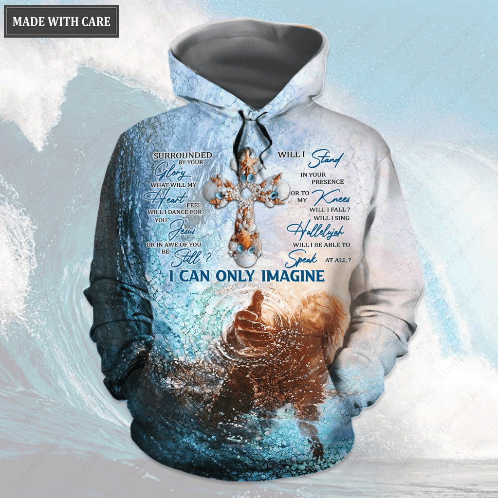 God Jesus Gives Hand Seashell Cross By The Glory Hoodie