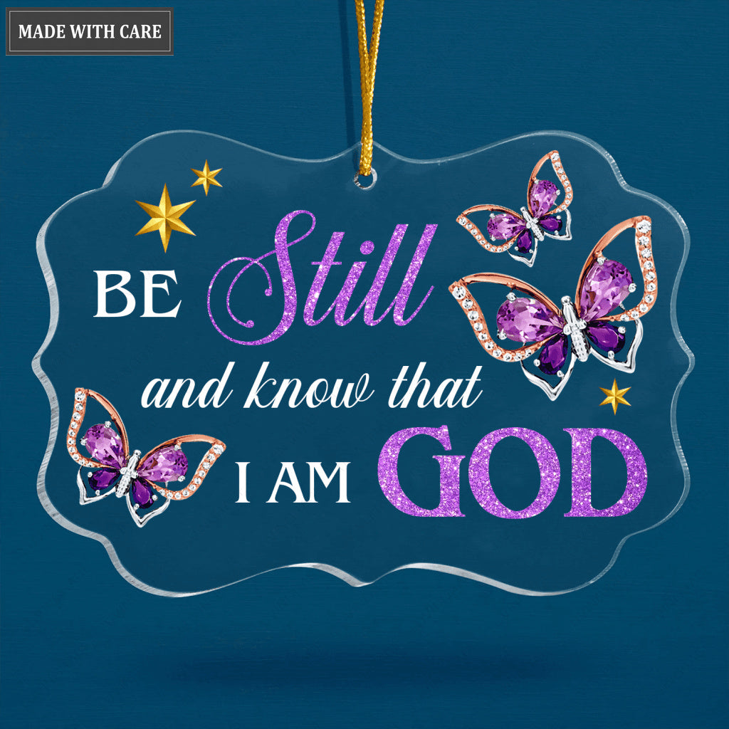Purple Diamond Buttefly Be Still And Know That I Am God Transparent Ornament