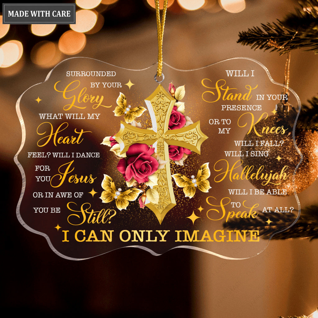 Roses Golden Cross Buttefly Surrounded By Your Glory Transparent Ornament