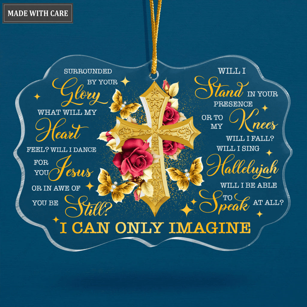 Roses Golden Cross Buttefly Surrounded By Your Glory Transparent Ornament