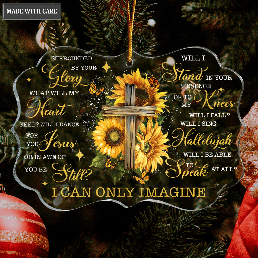 Sunflower Wooden Cross Buttefly Surrounded By Your Glory Transparent Ornament