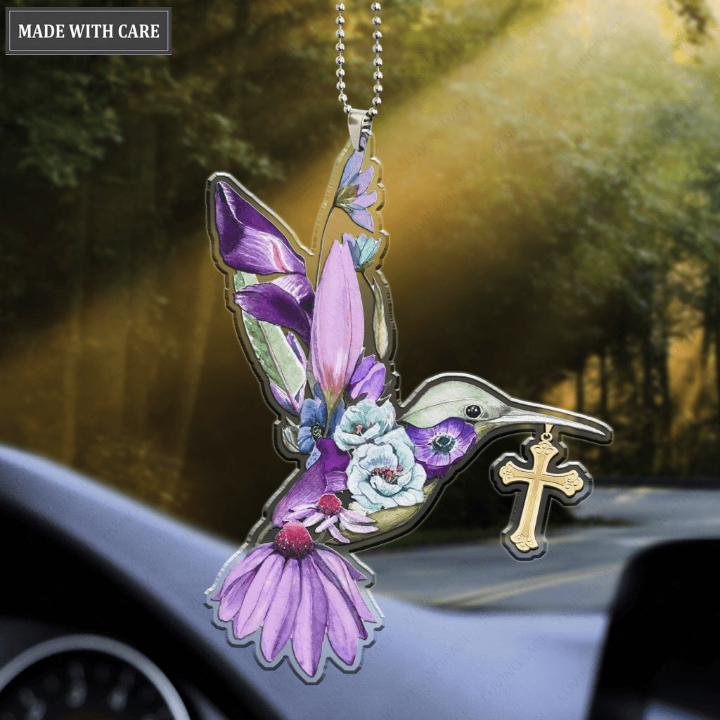 Floral Hummingbird Cross Ornament