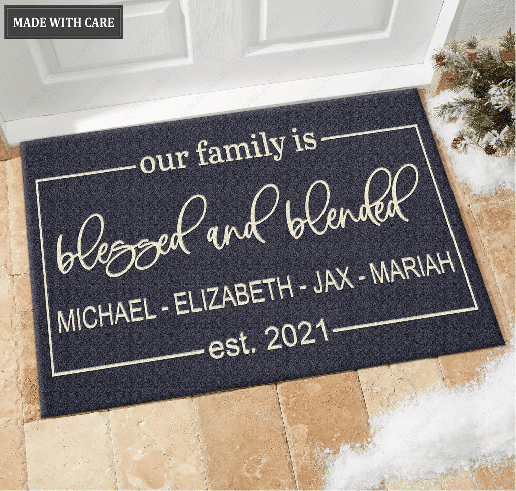 Blessed And Blended Family Personalized Doormat