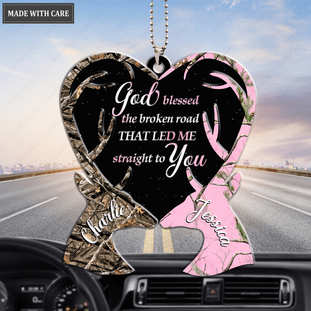Camo Deers Shaping Heart God Blessed Personalized Ornament
