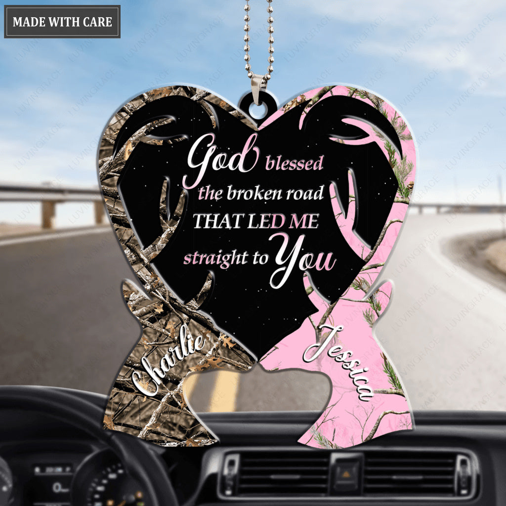 Camo Deers Shaping Heart God Blessed Personalized Ornament