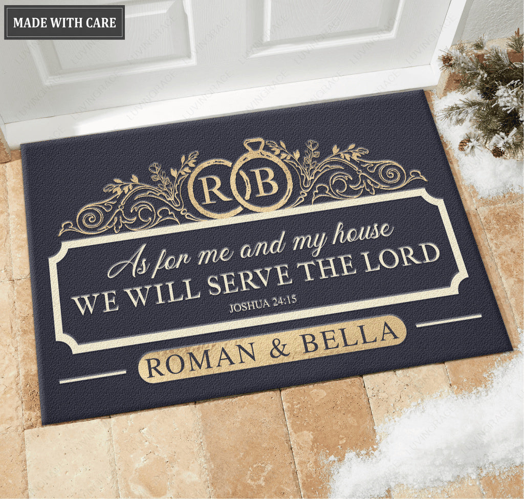 Couple Rings Serve The Lord Personalized Doormat