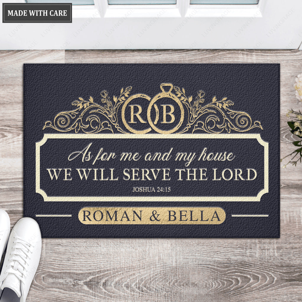 Couple Rings Serve The Lord Personalized Doormat