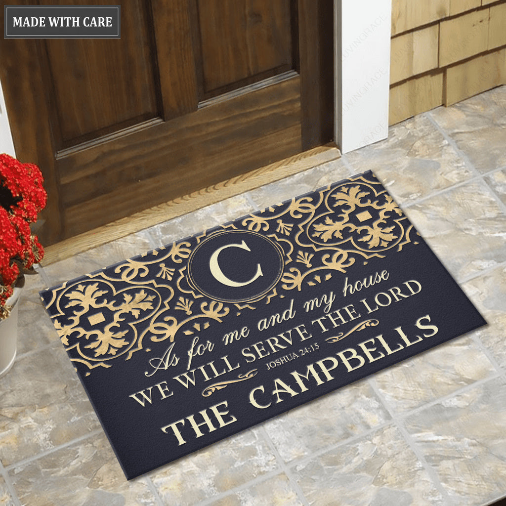 Modern Farmhouse Pattern Serve The Lord Personalized Doormat