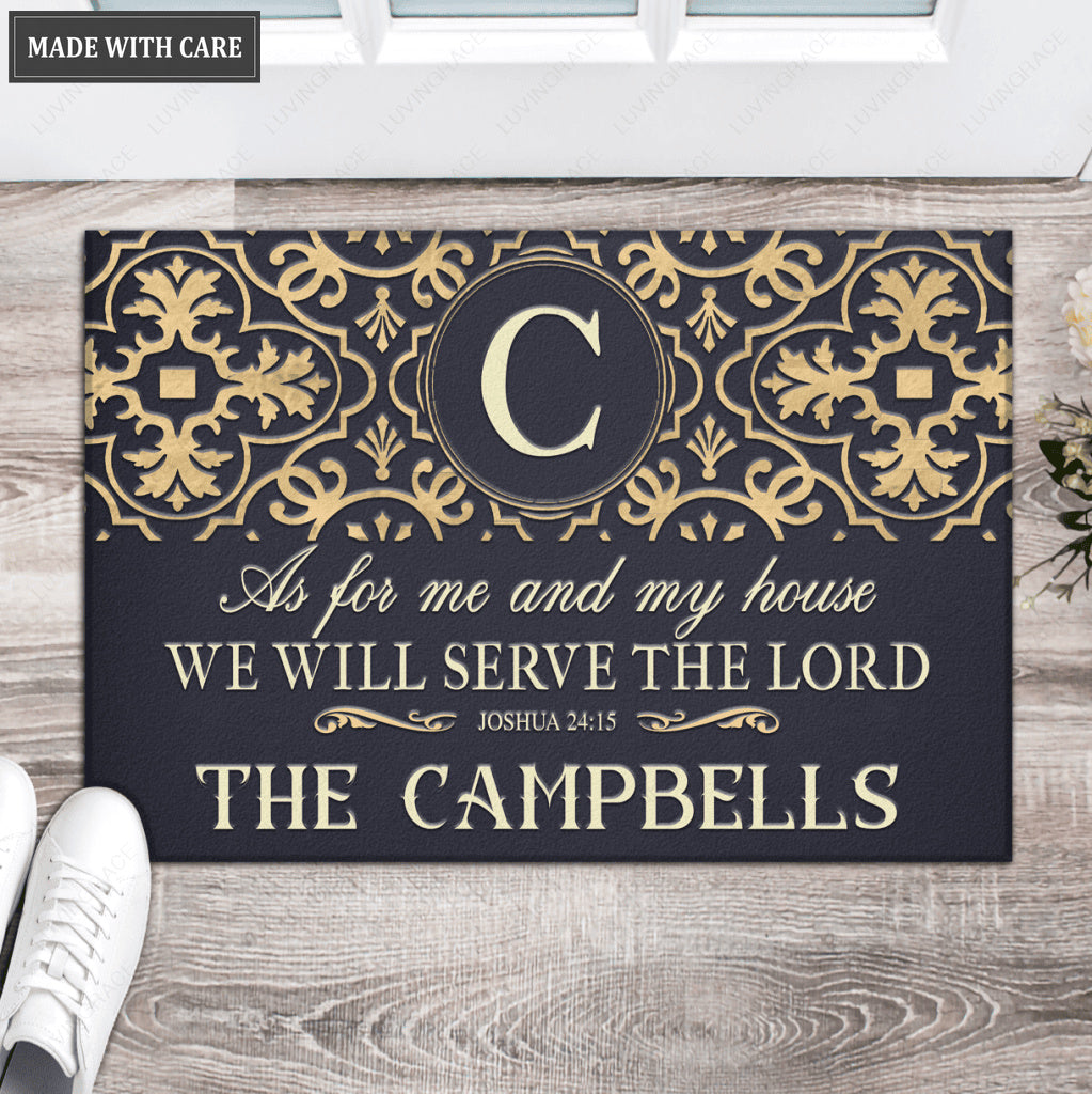 Modern Farmhouse Pattern Serve The Lord Personalized Doormat