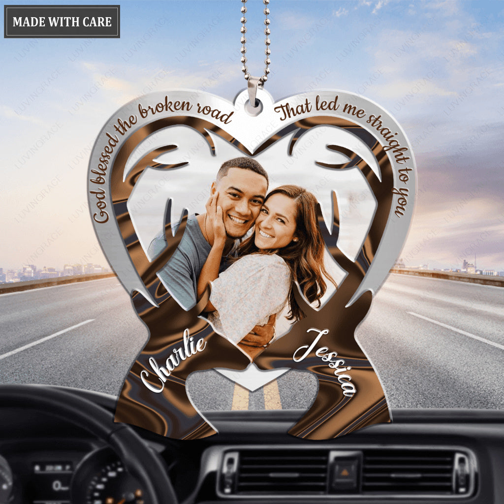 Two Deers Shaping Heart God Blessed Personalized Ornament