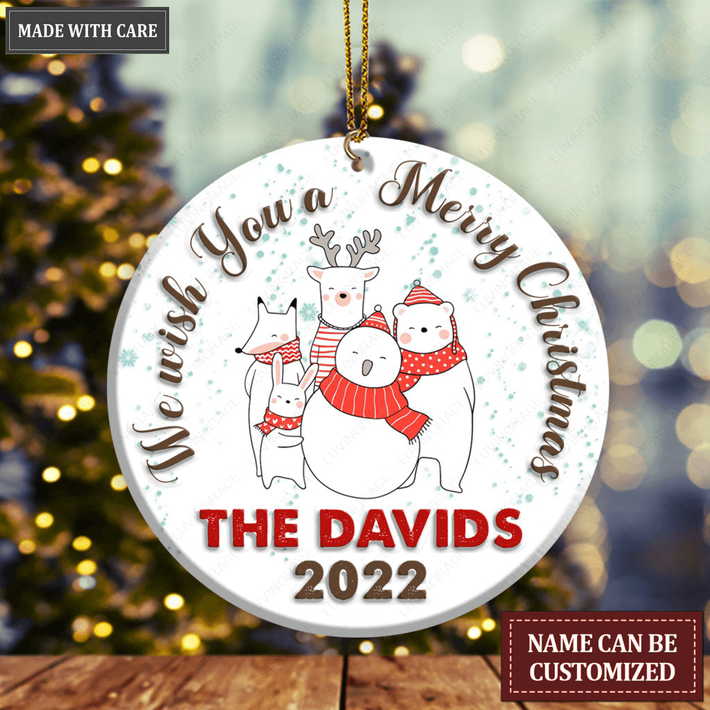 Christmas Bear Family We Wish You A Merry Christmas Personalized Ornament
