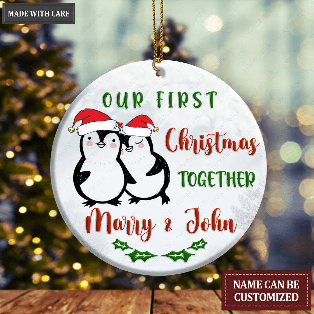 First Christmas Penguin Couple Personalized Ornament