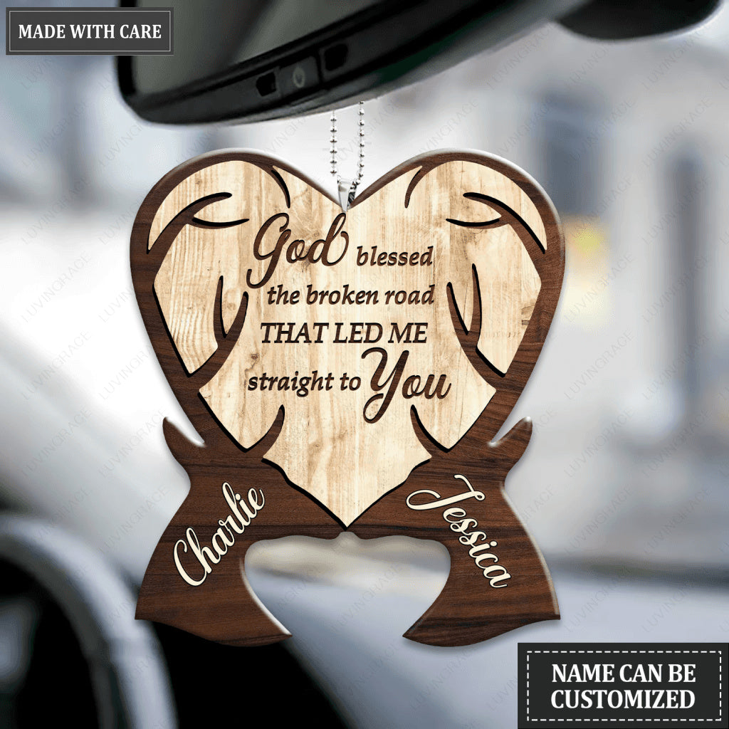 God Blessed Deer Couple Personalized Wooden Ornament