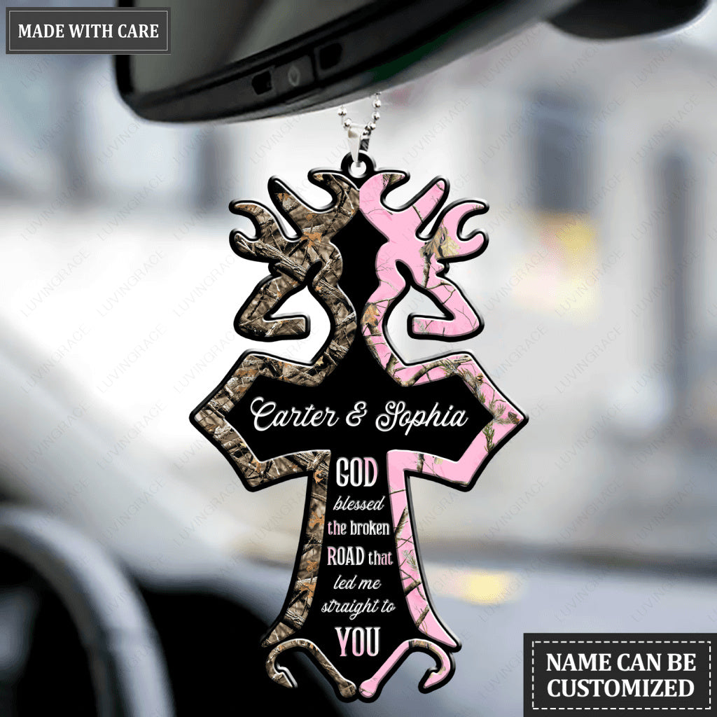 Cross With Deer Couple God Blessed Personalized Ornament