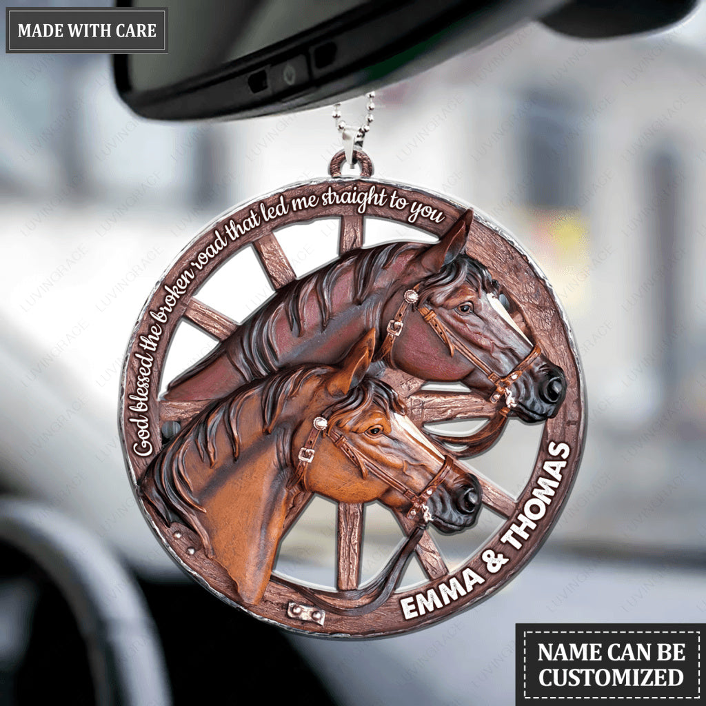 Horses Wagon Wheel Personalized Wooden Ornament