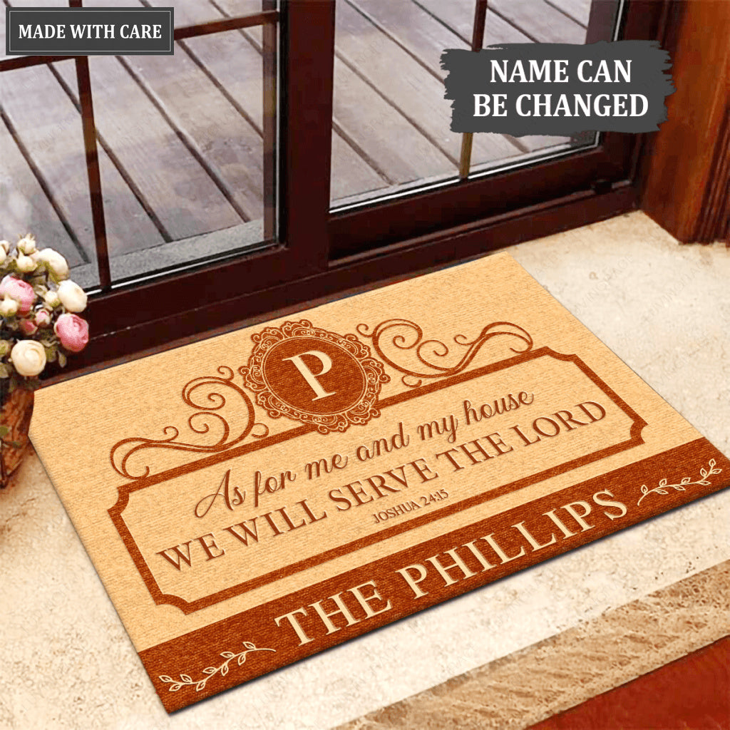 Personalized Orange And Tan As For Me And My House Doormat