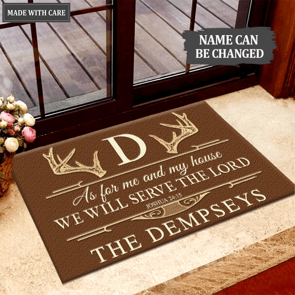 Personalized Deer Antler Serve The Lord Brown Elegant Doormat