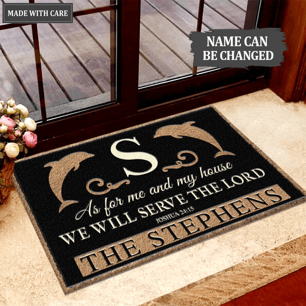 Personalized Dolphin Family Home Serve The Lord Elegant Doormat