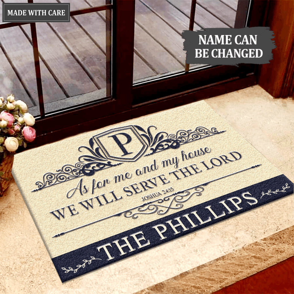 Personalized Monogram Luxury Serve The Lord Navy And Tan Doormat