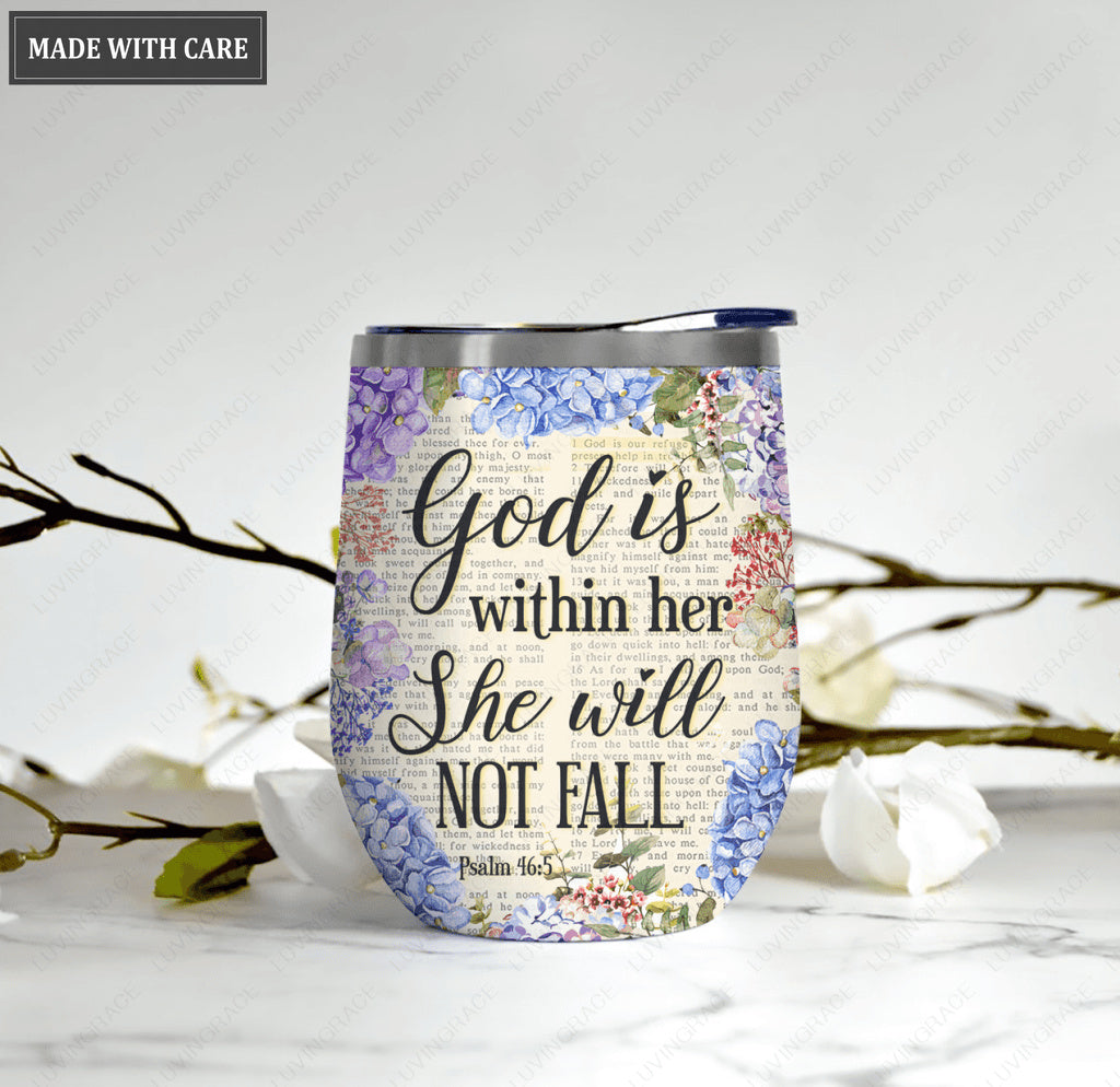 Personalized Bible Verse Page God Is Within Her Wine Tumbler