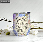 Personalized Bible Verse Page God Is Within Her Wine Tumbler