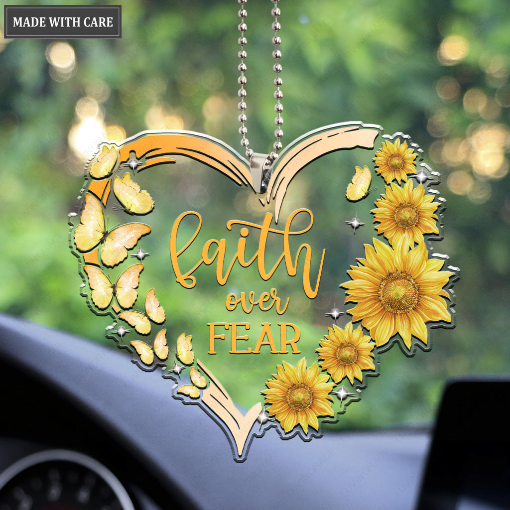 Butterfly Heart Sunflower Faith Over Fear Ornament