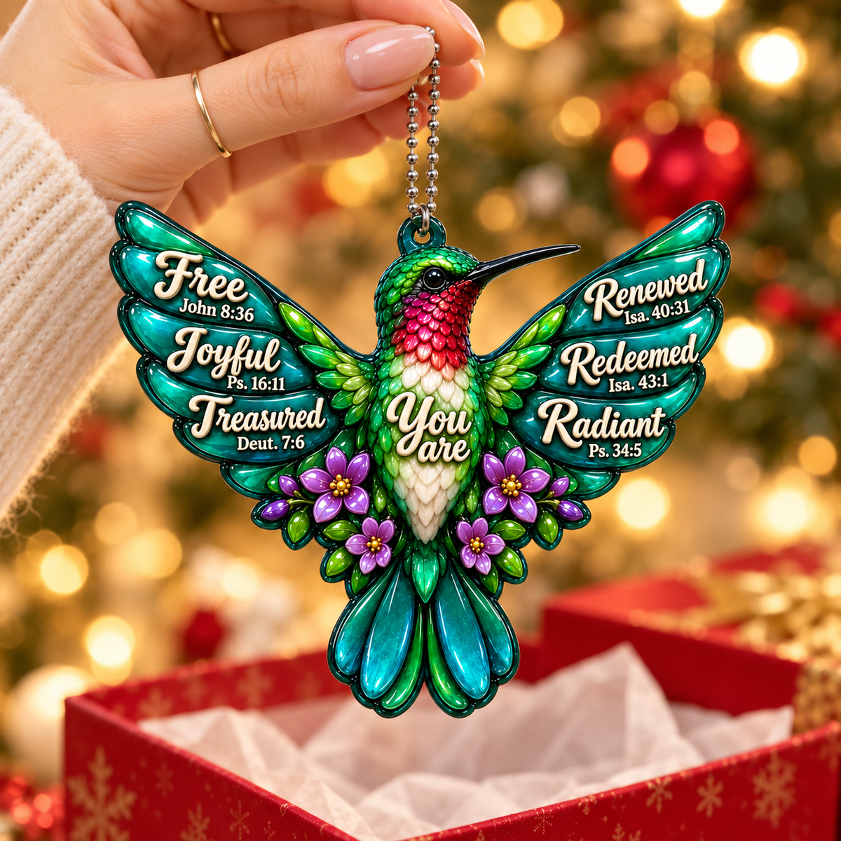3D Raised Hummingbird Car Ornament – Bible Verse Christian Gift