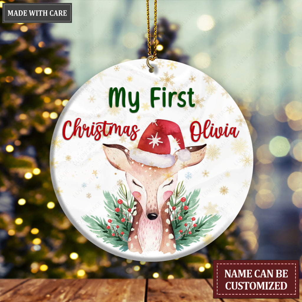 Little Deer My First Christmas Baby Name Personalized Ornament