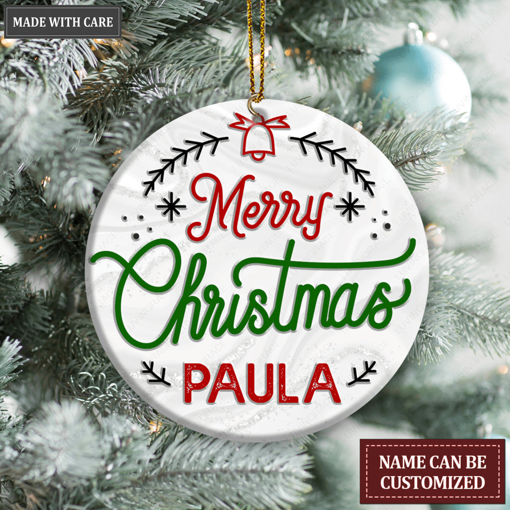 Vintage Floral Merry Christmas Personalized Gift Ornament