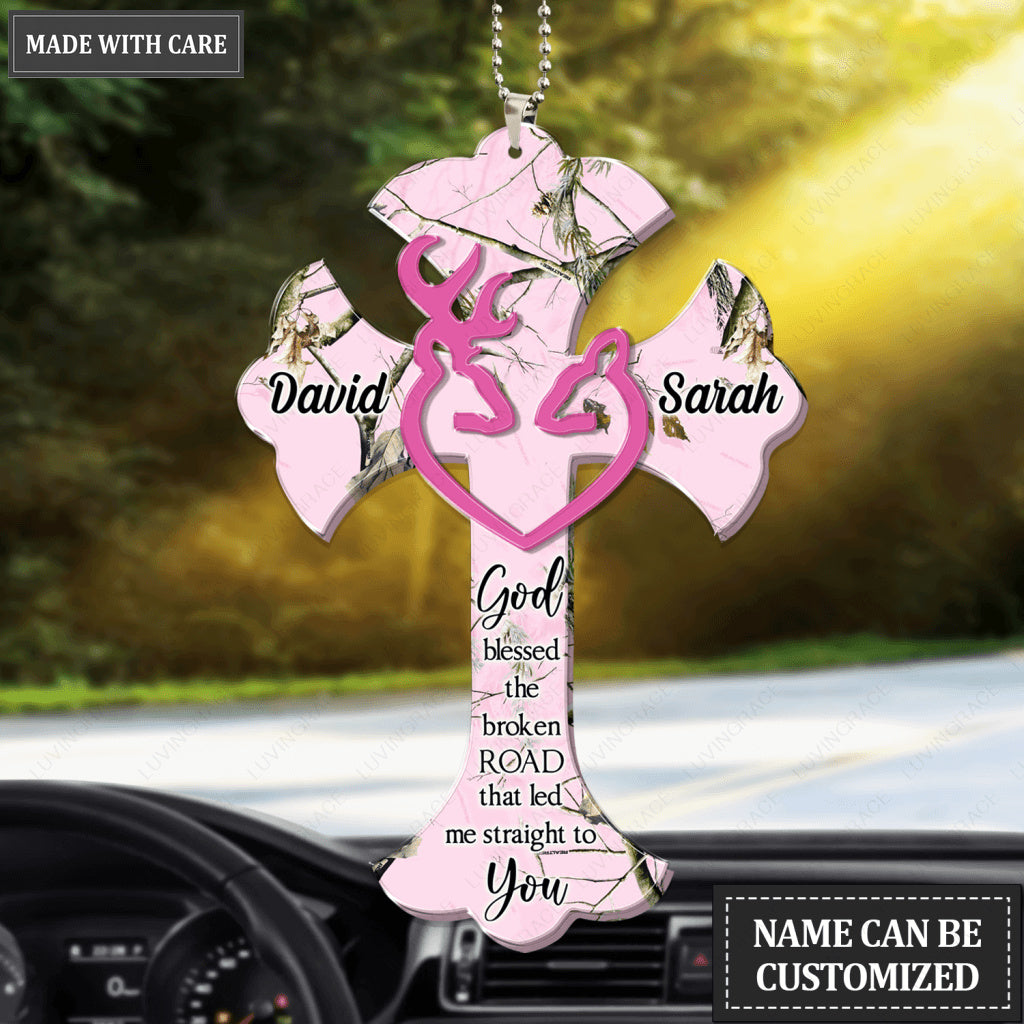 Deer Couple Cross God Blessed Personalized Ornament