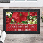 Poinsettia Welcome Christmas Floral Serve The Lord Personalized Door Mat