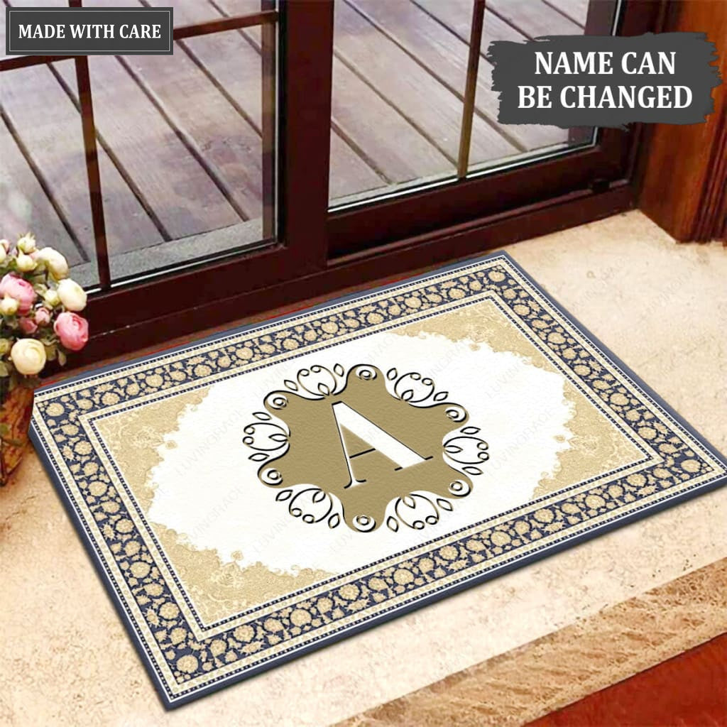 Luvingrace M16 Elegant Monogram The First Letter of Family Name Personalized Doormat