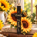 Personalized Name Faith Cross Ornament – Christian Sunflower Keepsake