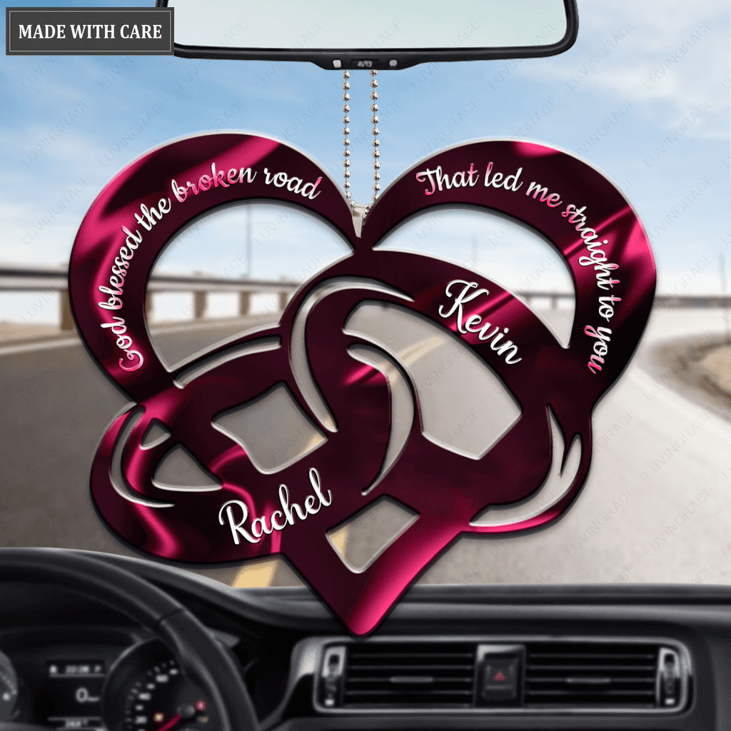 Pink Couple Rings God Blessed Personalized Ornament