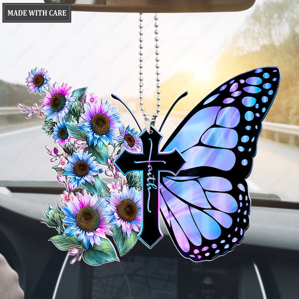 Hologram Faith Cross Butterfly Ornament