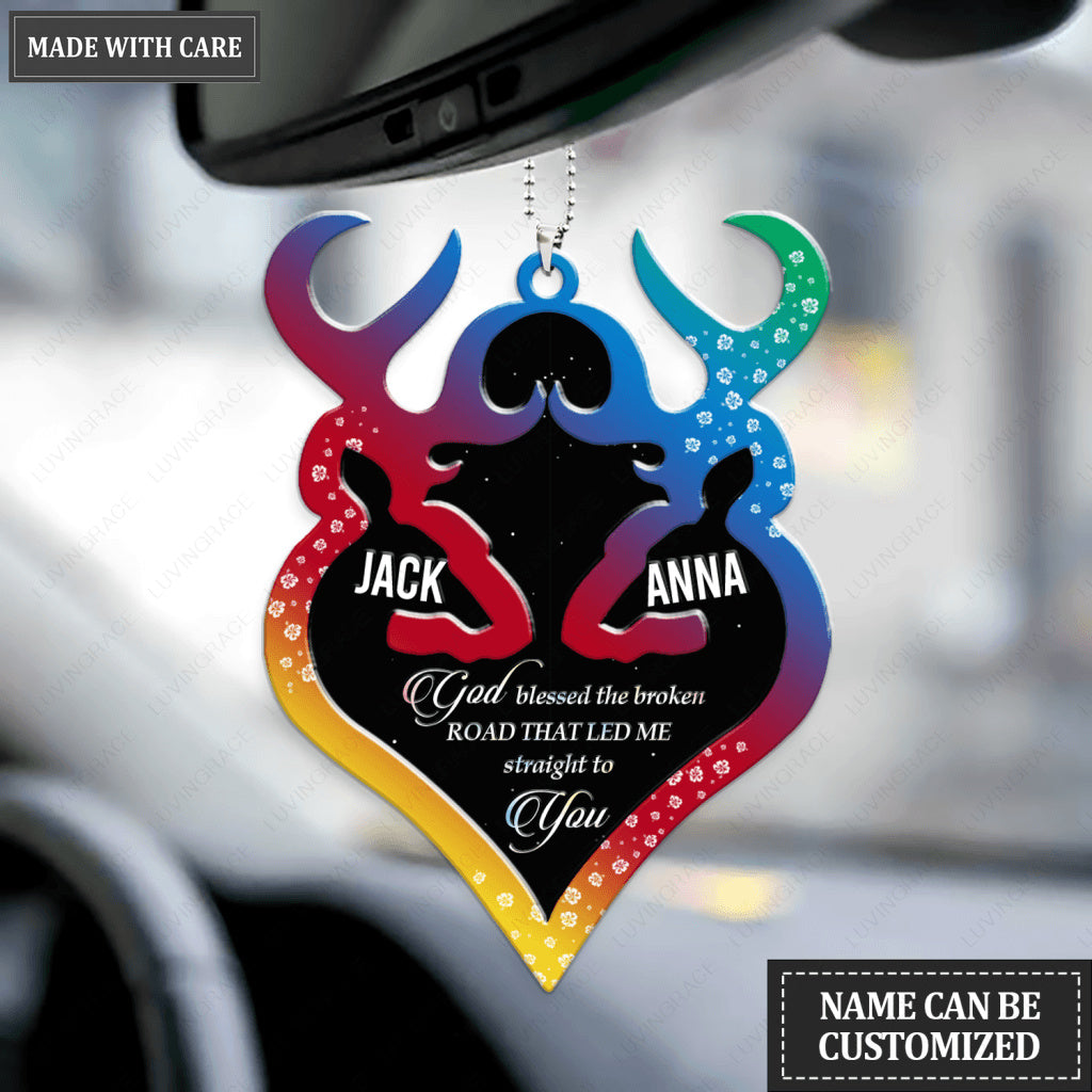 Colorful Deer Couple God Blessed Personalized Ornament
