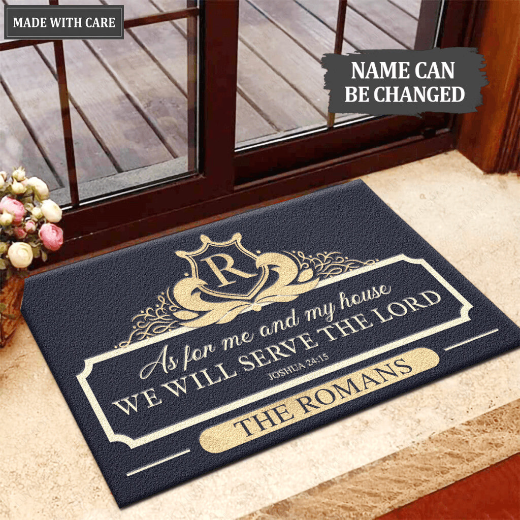 Personalized Elegant Shield Monogram Serve The Lord Doormat