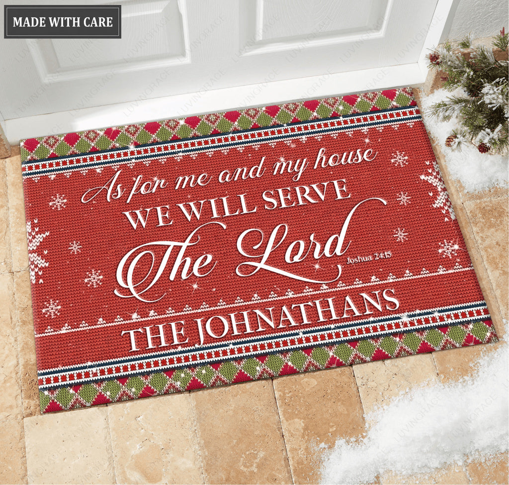Christmas Holiday Serve The Lord Personalized Doormat