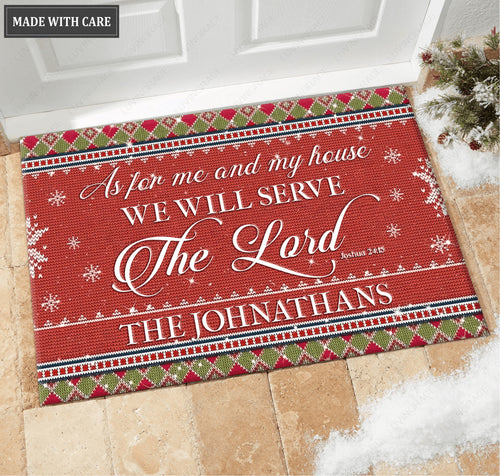 Christmas Holiday Serve The Lord Personalized Doormat