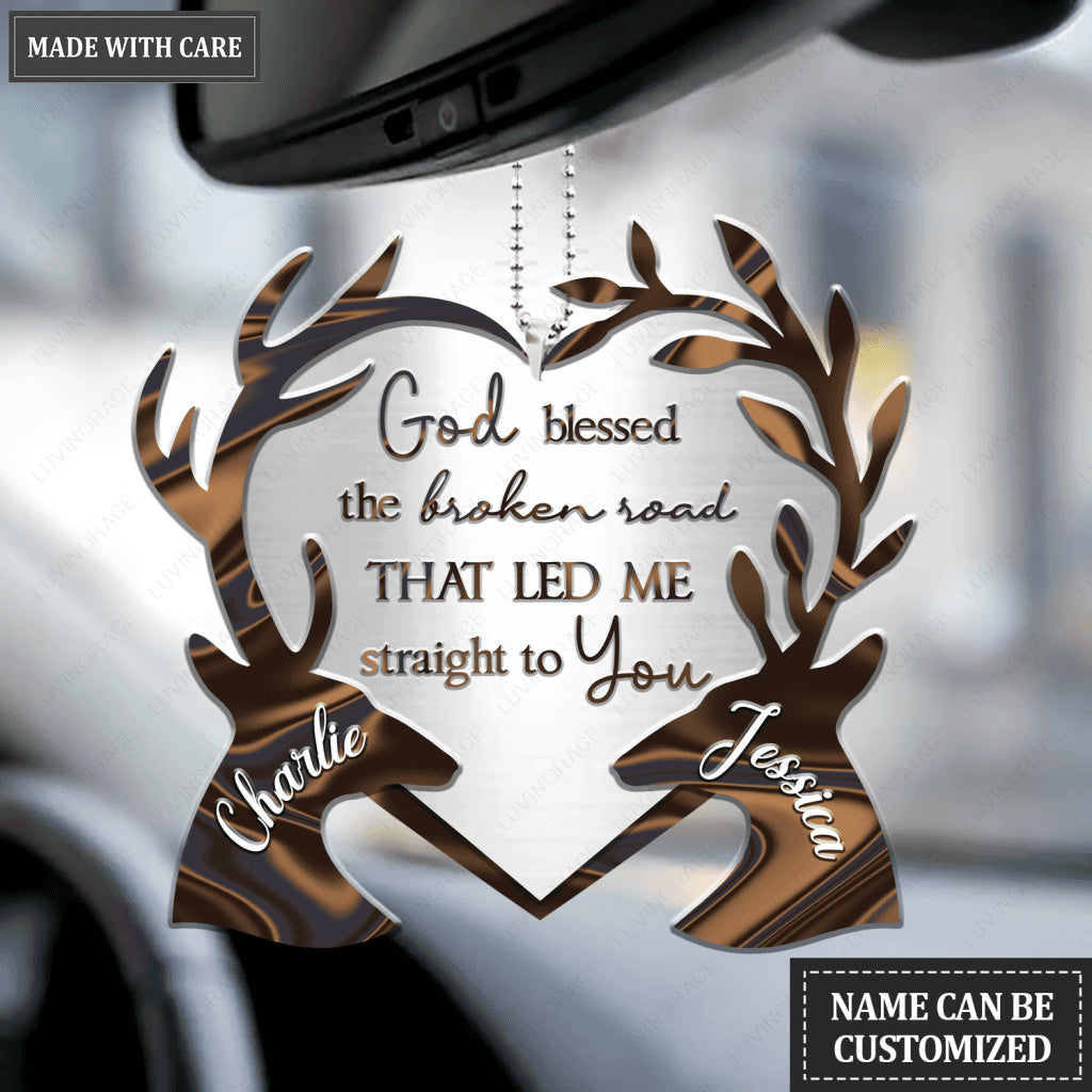 Buck And Doe With Heart God Blessed Personalized Ornament