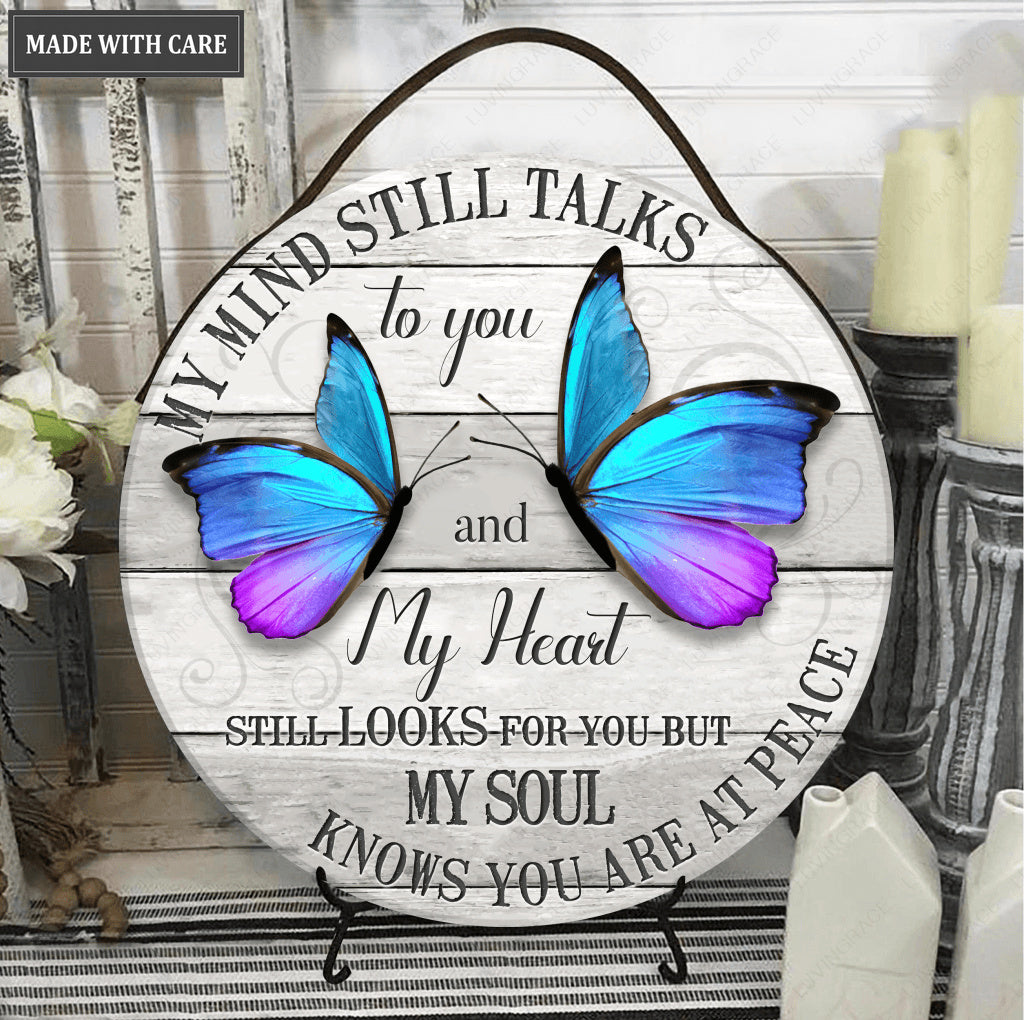 My Mind Butterflies Wood Circle Sign