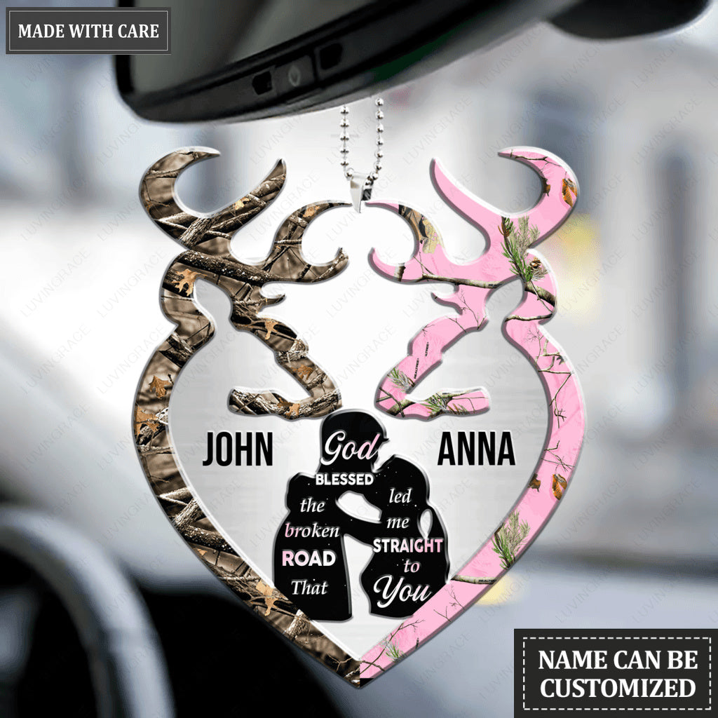 Silhouette Buck and Doe God Blessed Personalized Ornament