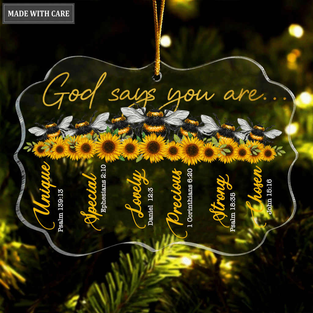 Sunflower Bee God Says You Are Transparent Ornament