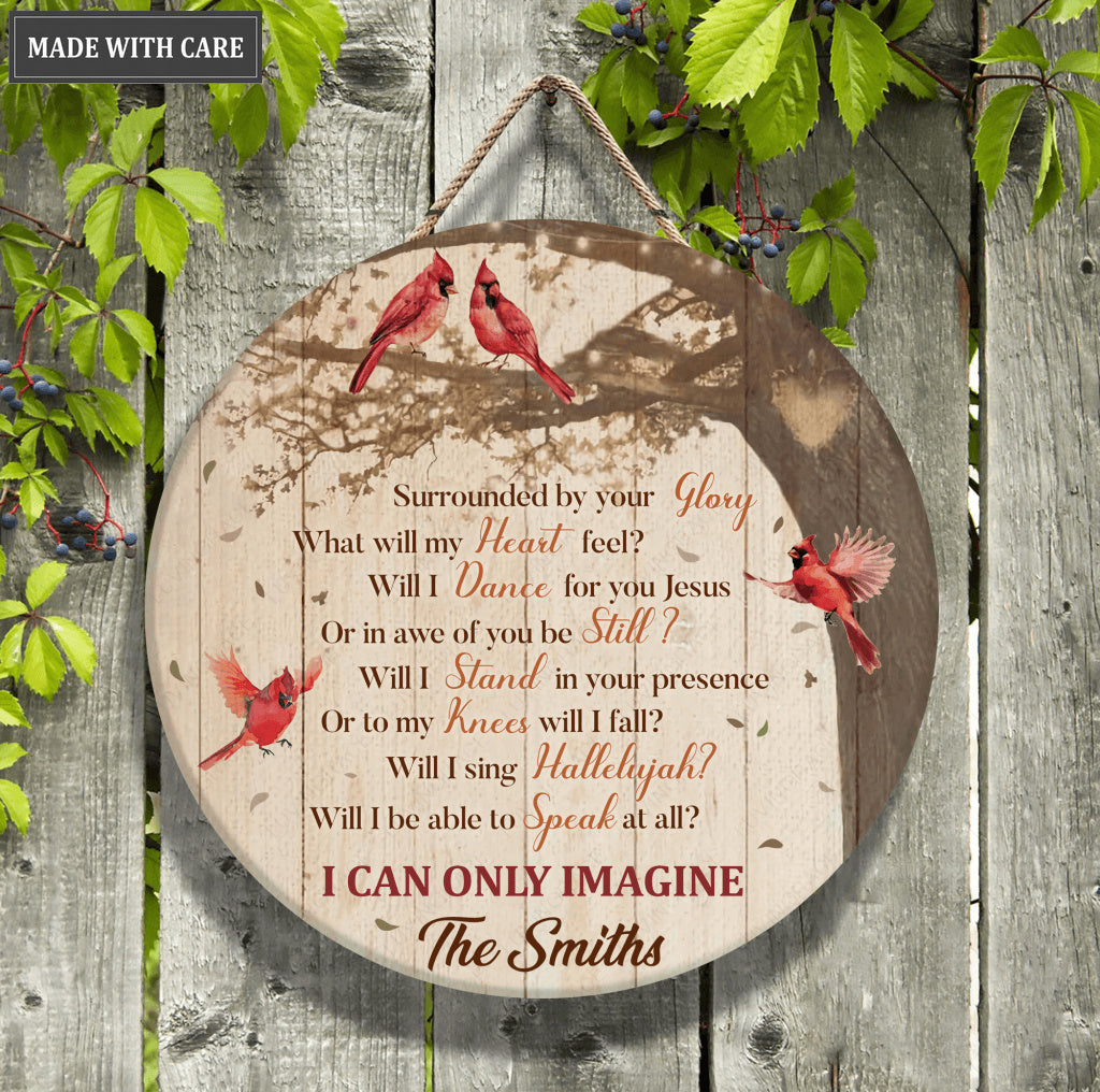 Personalized Retro Imagine With Us Wood Circle Sign