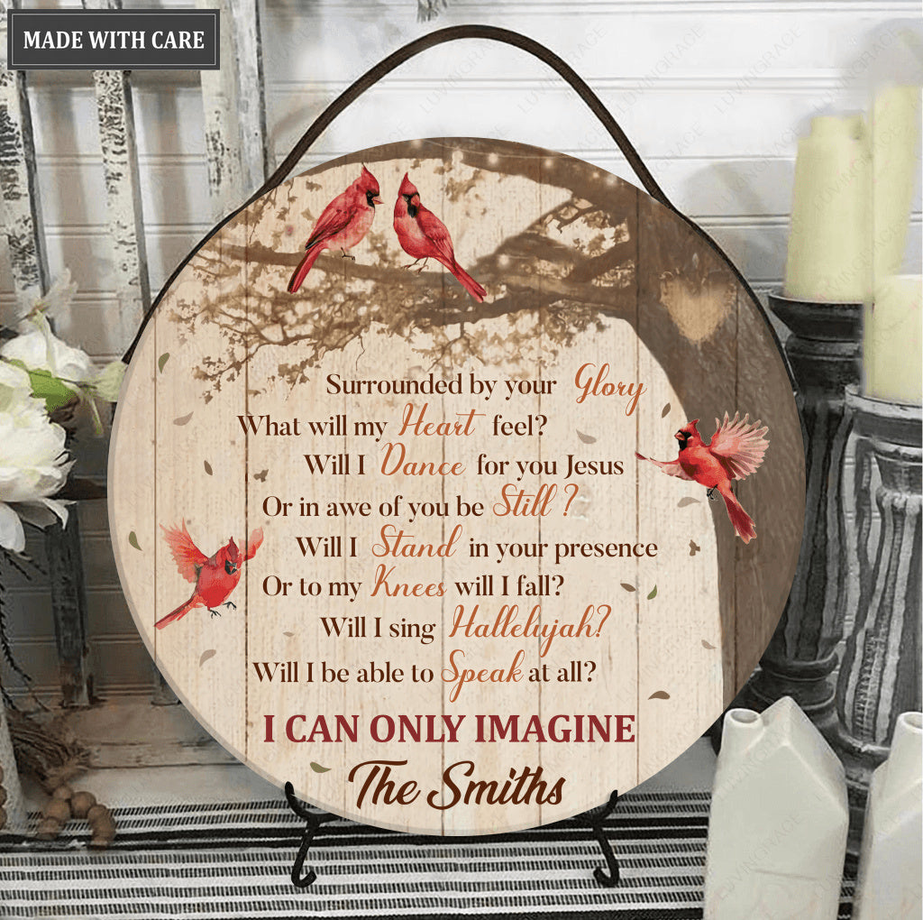 Personalized Retro Imagine With Us Wood Circle Sign