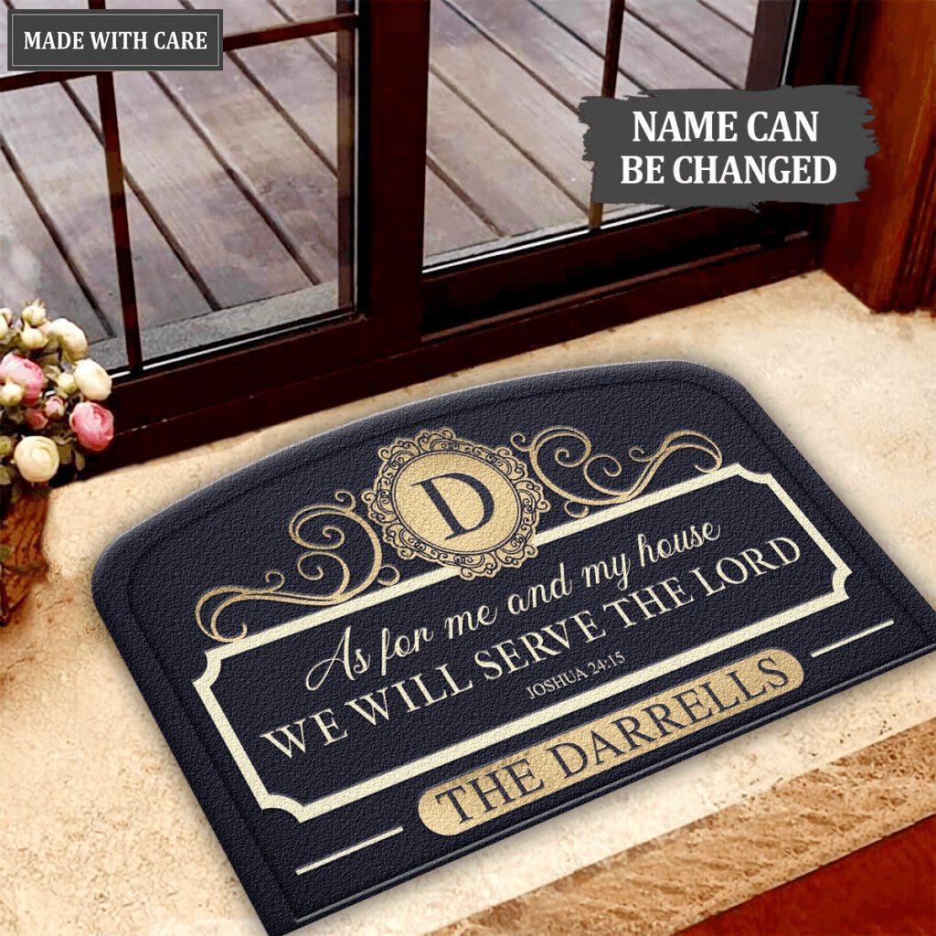Personalized Navy Serve The Lord Shaped Doormat
