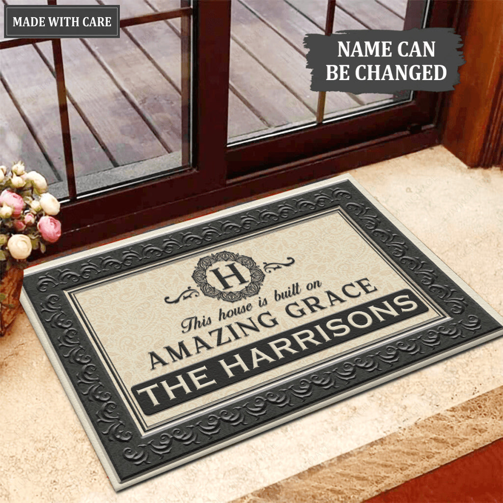This House Is Built On Amazing Grace Personalized Doormat