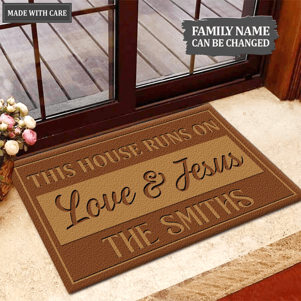 Personalized This House Runs On Love And Jesus Doormat