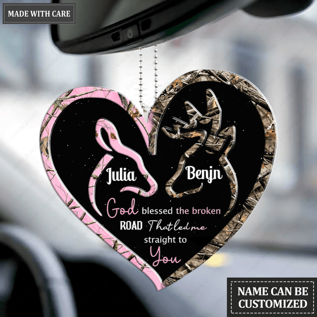 Personalized Deer Heart Doe Buck God Blessed Ornament