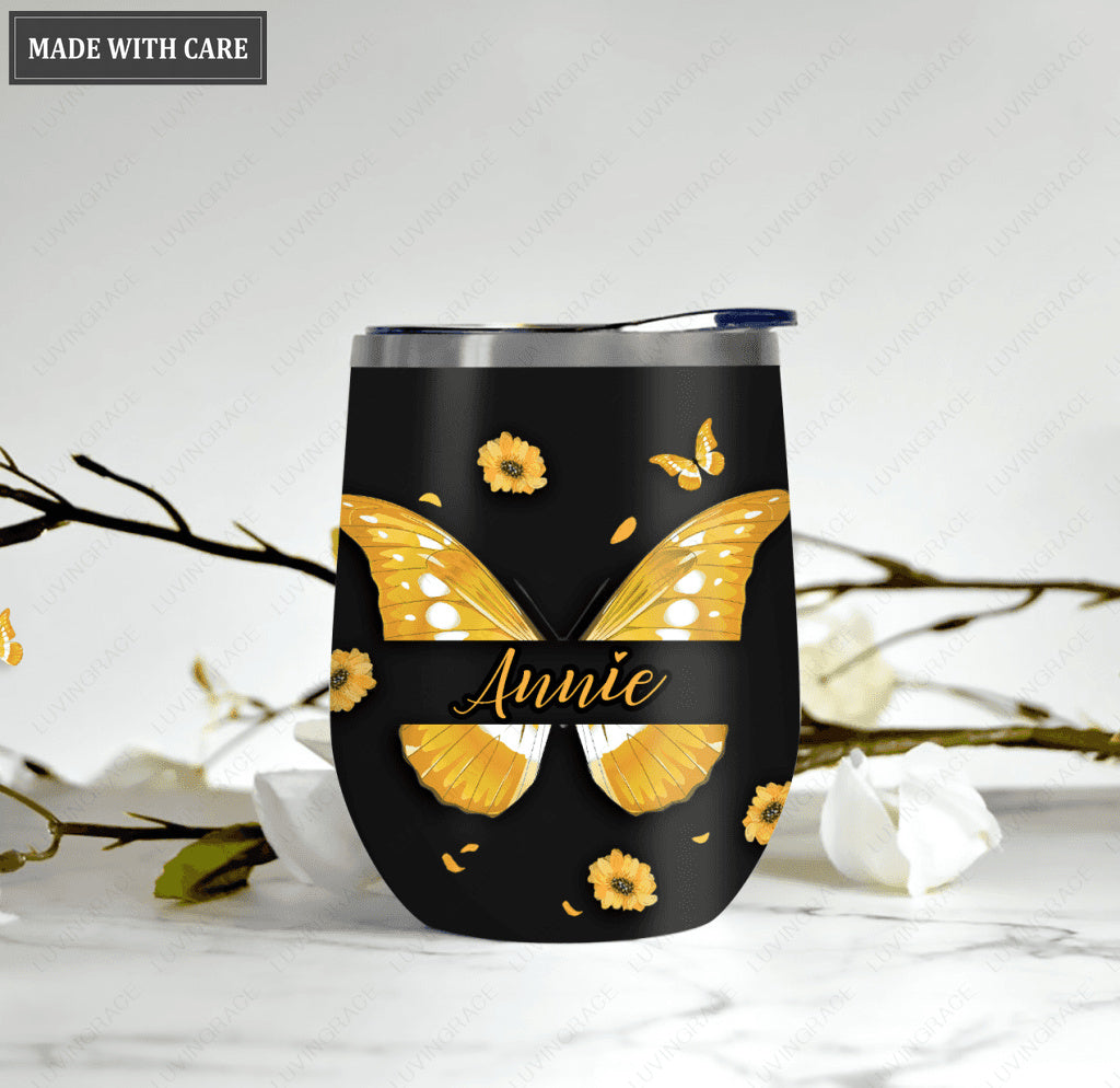 Personalized Sunflower Butterfly God Says You Are Wine Tumbler
